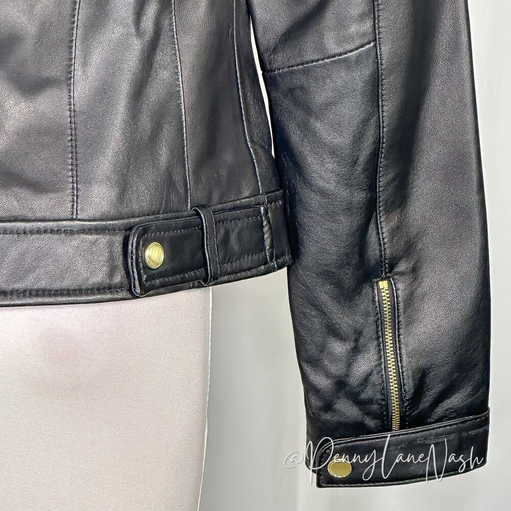 Cole Haan Zip-Front Lamb Leather Racer Jacket S Black - Picture 13 of 13